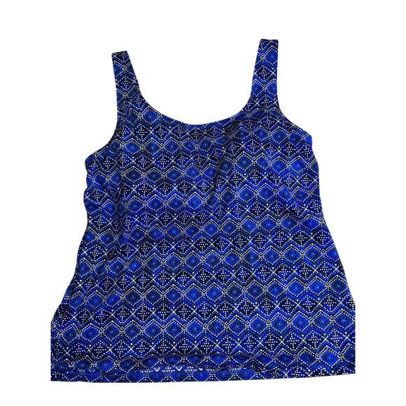 L.L.Bean Blue Geometric Tankini Swim Top Size 10 Regular UPF 50+ Padded Bra - Picture 2 of 7